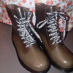 River Island Shiny Brown Combat Boots
